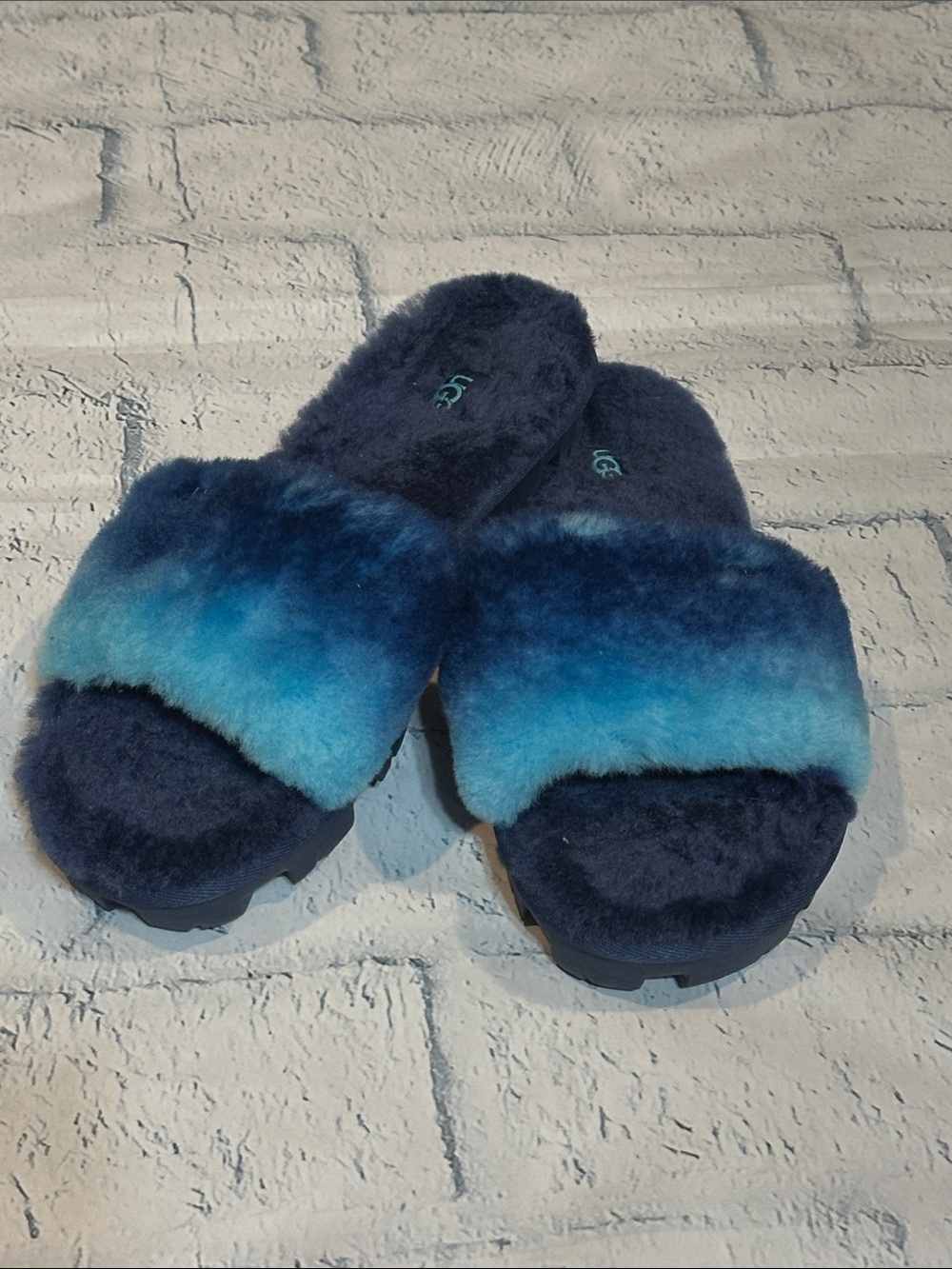 UGG Blue Ombre Fuzzy Slide Slippers